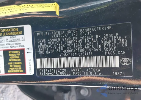 2015 Toyota Avalon Xle Touring Se из США, поврежденный, VIN 4T1BK1EB1FU154474